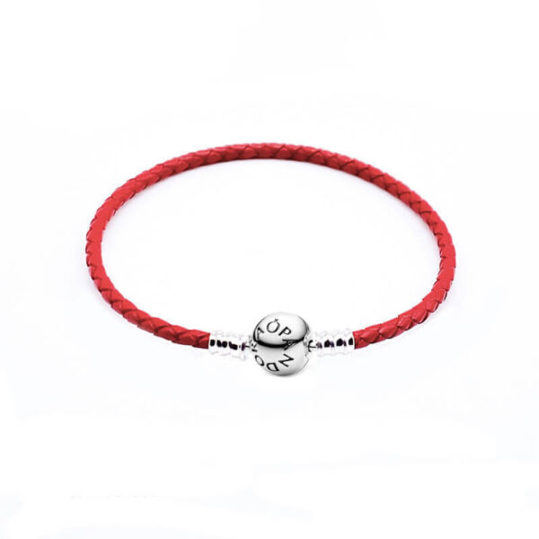 Pulsera Cuero Rojo – Broche Esfera Clásica