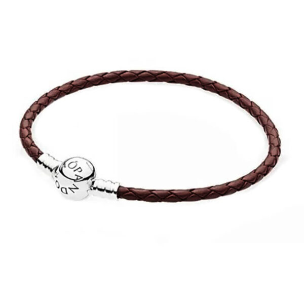 Pulsera Cuero Café - Broche Esfera Clásica