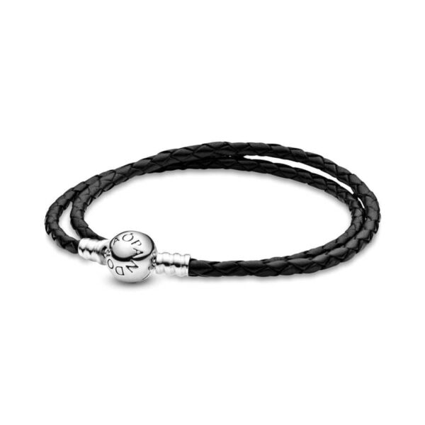 Pulsera Doble Negra – Broche Esfera Clásica