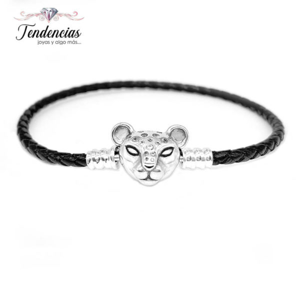 Pulsera Cuero Negro Leona