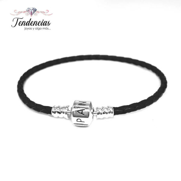 Pulsera Cuero Negro - Broche Barril