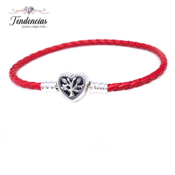 Pulsera Cuero Rojo – Broche Family Tree Heart - Imagen 2
