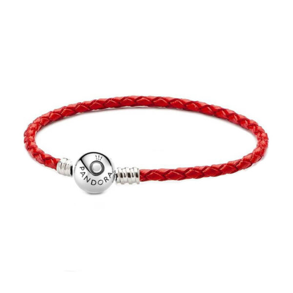 Pulsera Cuero Rojo – Broche Esfera Corona O