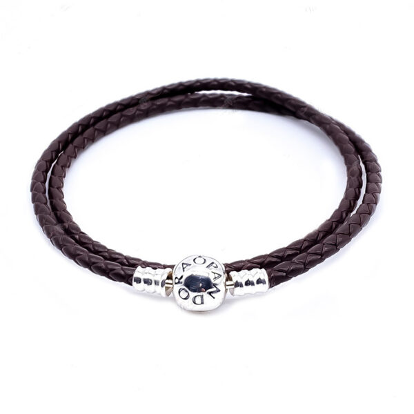 Pulsera Doble Café – Broche Esfera Clásica