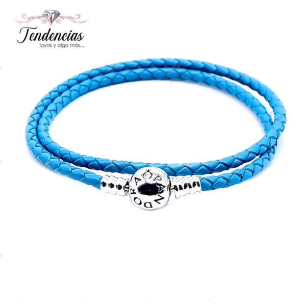 Pulsera Cuero Turquesa Doble - Broche Esfera