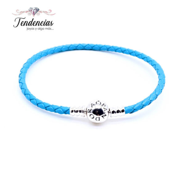 Pulsera Cuero Turquesa – Broche Esfera