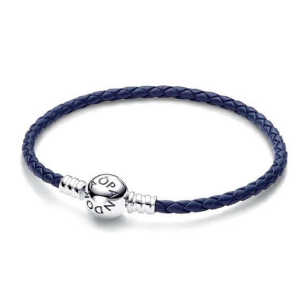 Pulsera Cuero Azul - Broche Esfera Clásica