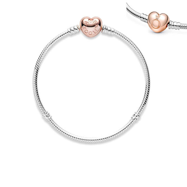 Pulsera Flexible Broche  – Corazón Oro Rosa