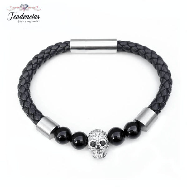 Pulsera de Cuero Tejido - Calavera