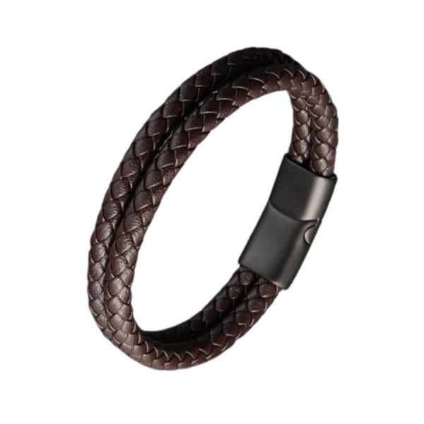 Pulsera de Cuero Tejido - Doble Café