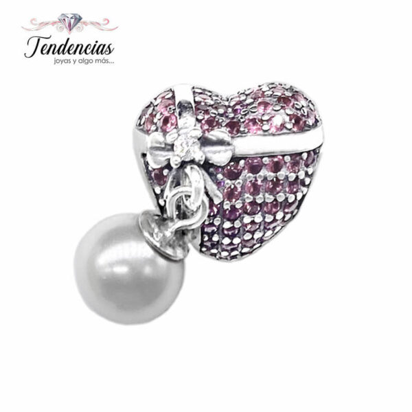 Charm / Dije Corazón Perla Rosa