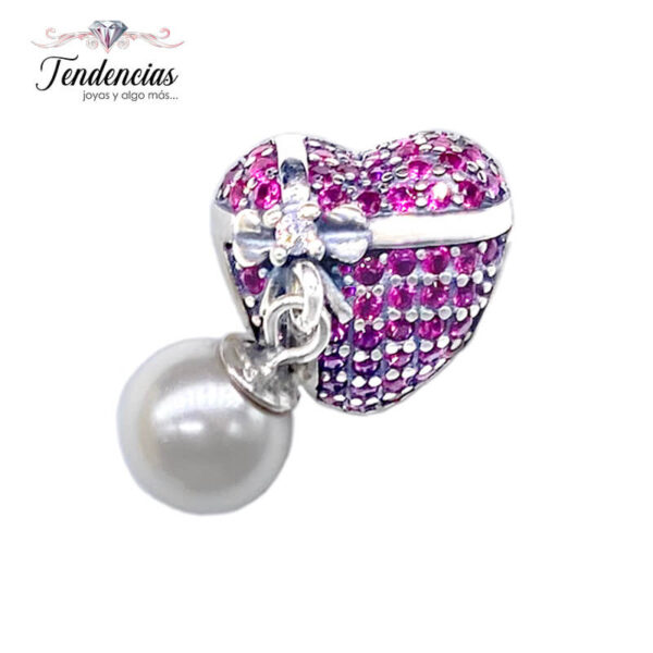 Charm / Dije Corazón Perla Fucsia