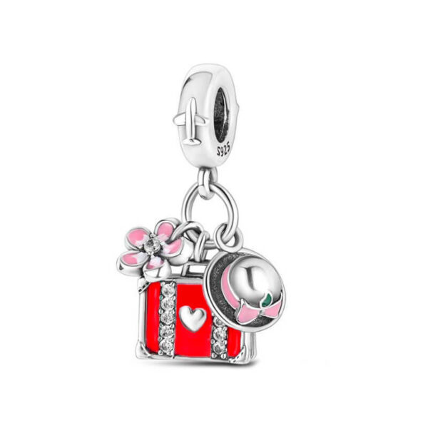 Charm / Dije Maleta, Sombrero y Flor