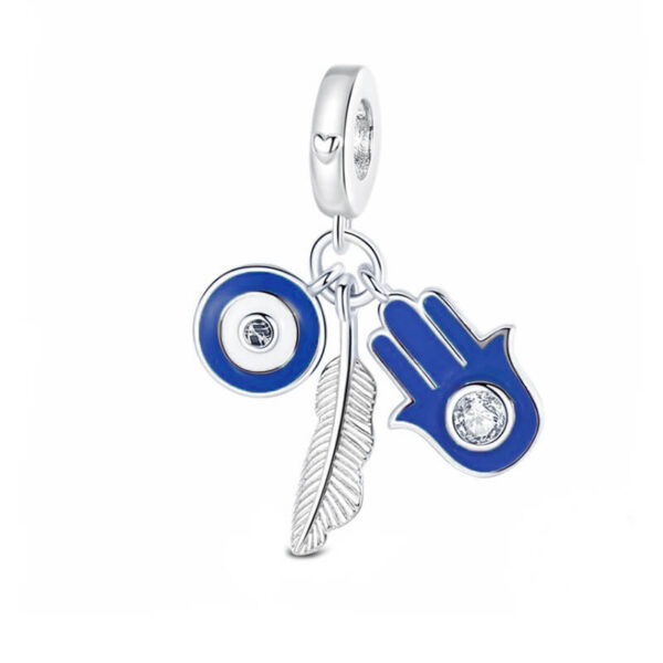 Charm / Dije Mano Fátima, Ojo y Pluma Azul