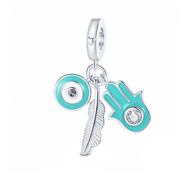 Charm / Dije Mano Fátima, Ojo y Pluma Turquesa