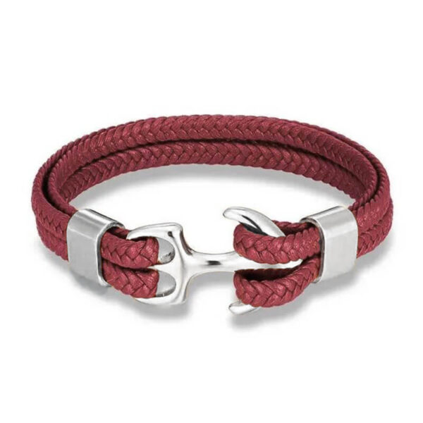 Pulsera de Cuero Ancla Roja