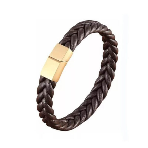 Pulsera de Cuero Café Trenza Gruesa