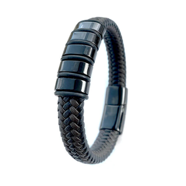 Pulsera de Cuero Negro-Café Dijes Negro