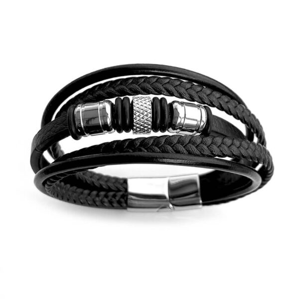 Pulsera de Cuero Múltiple Negra