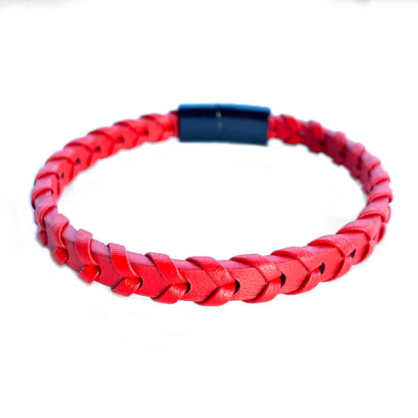 Pulsera de Cuero Tejido Roja
