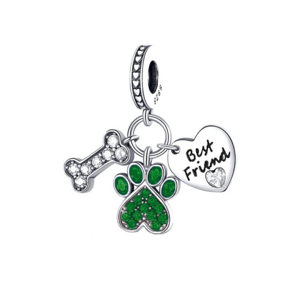 Charm / Dije - Huella, Hueso y Corazón Verde