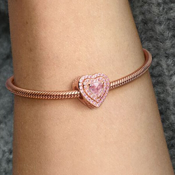 Charm / Dije Corazones Doble Rosa - Imagen 2