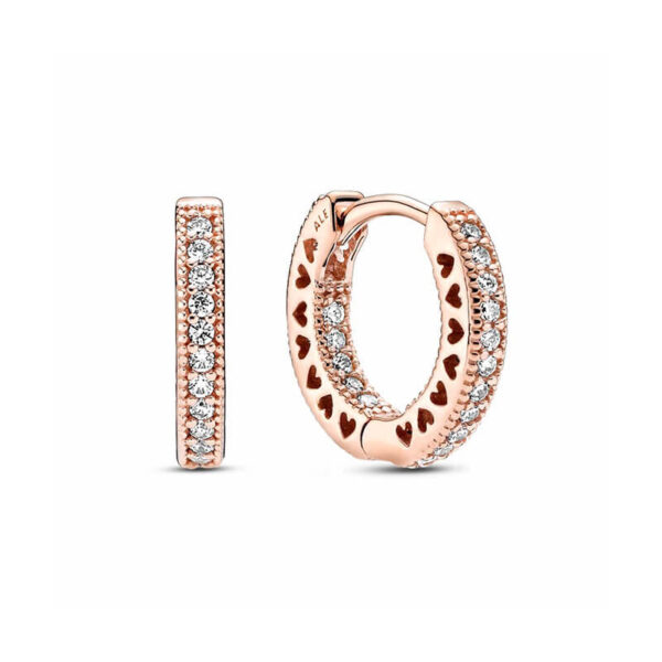 Aretes Tipo Argolla - Brillos Oro Rosa Pequeñas