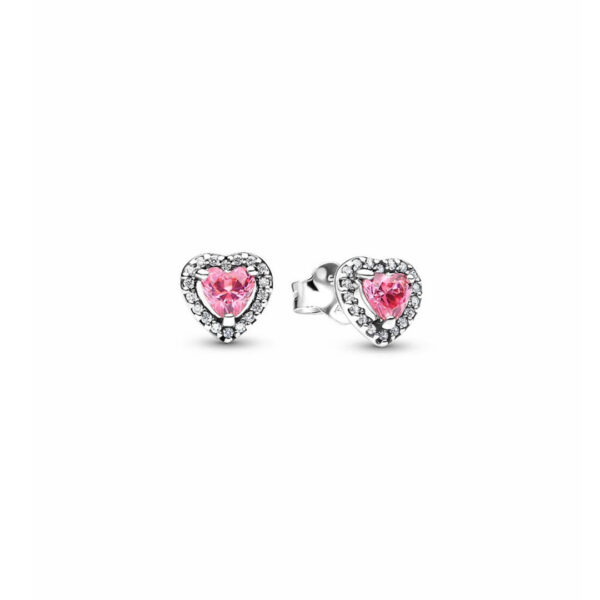 Aretes de Botón - Corazón Brillante Rosado