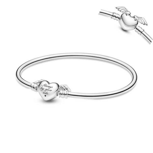 Pulsera Rígida Plata 925 Broche Corazón Alas