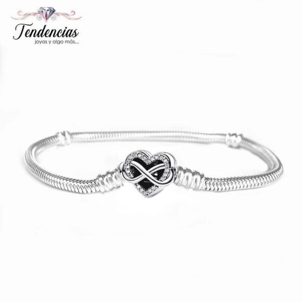 Pulsera Snake Plata 925 Broche Corazón Infinito