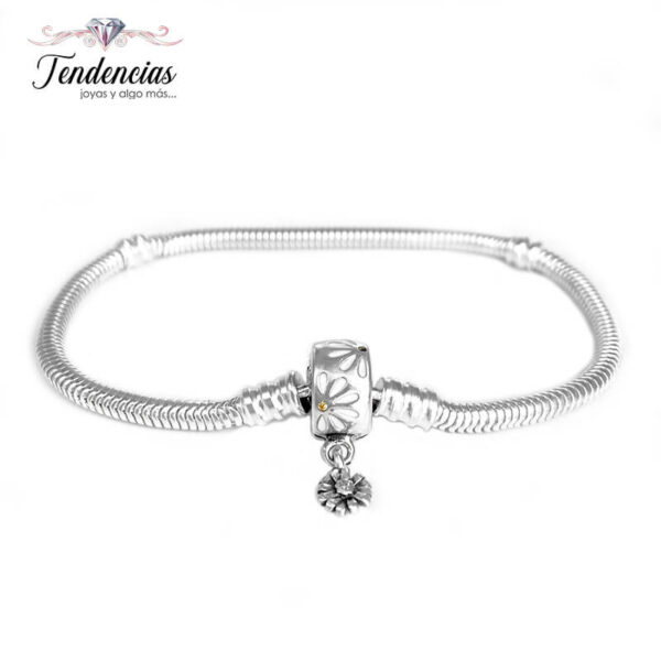 Pulsera Snake Plata 925 Broche Flor Margarita