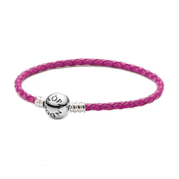 Pulsera Cuero Fucsia Broche Esfera Clásica