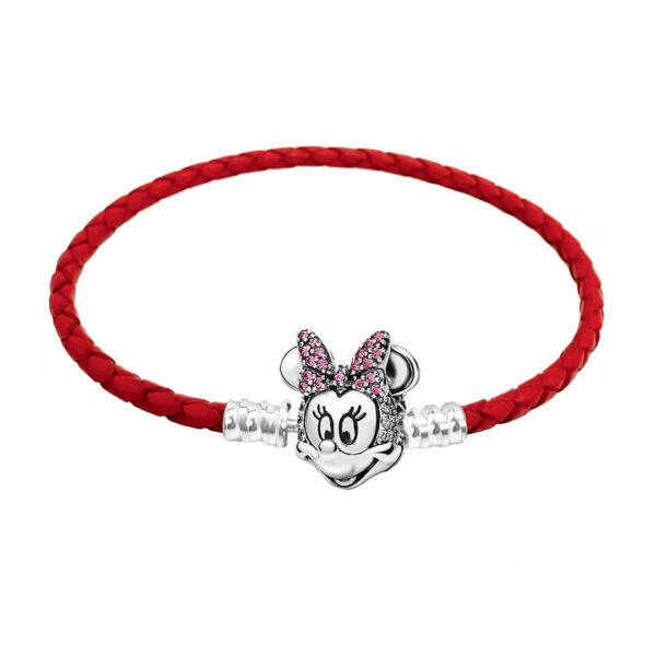 Pulsera Cuero Rojo Broche Minnie Mouse