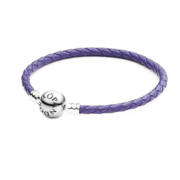 Pulsera Cuero Violeta Broche Esfera Clásica
