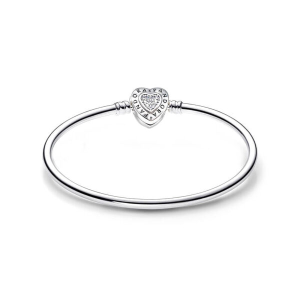 Pulsera Rígida Plata 925 Broche Corazón Brillos