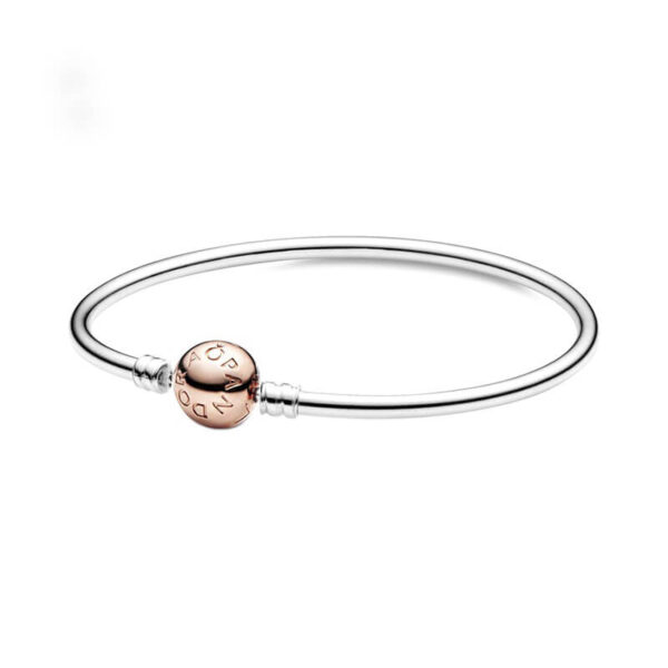 Pulsera Rígida Plata 925 Broche Esfera Oro Rosa