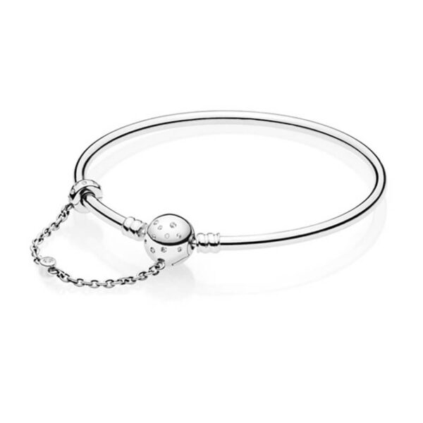 Pulsera Rígida Plata 925 Broche Cadena Seguridad
